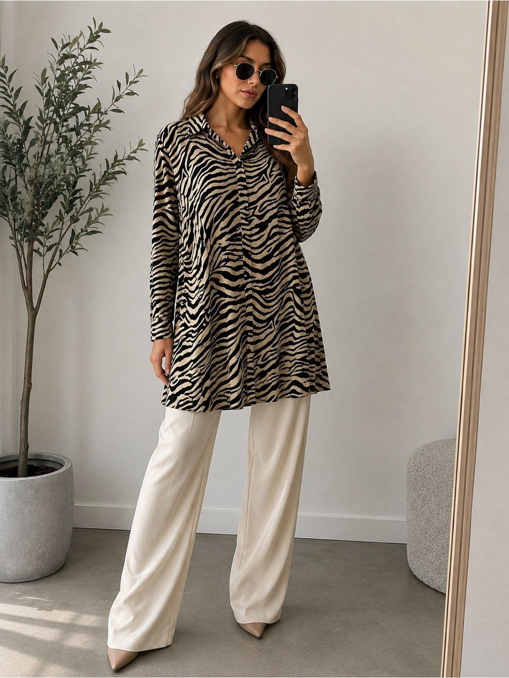 NEW DIRECTIONS Curvy Women's Animal Print Tunic Shirt Button Front Top Size 2X